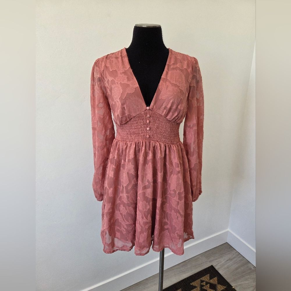 Pink Babydoll Smocked Dress Ruffle Coquette Cottage Fairy Peasant Y2K Milkmaid S